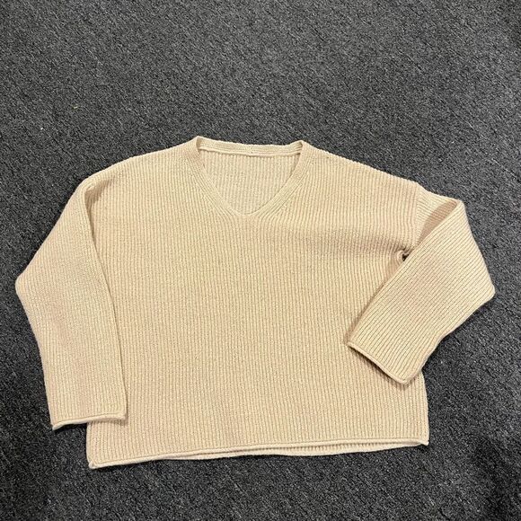 Cream V-Neck Sweater with Relaxed Fit - Picture 1 of 2